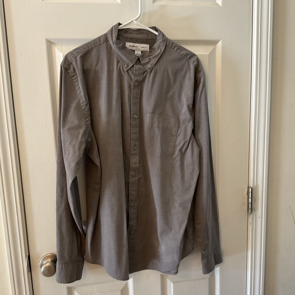 Old Navy Men’s Large Slim Fit Gray Button Down Shirt